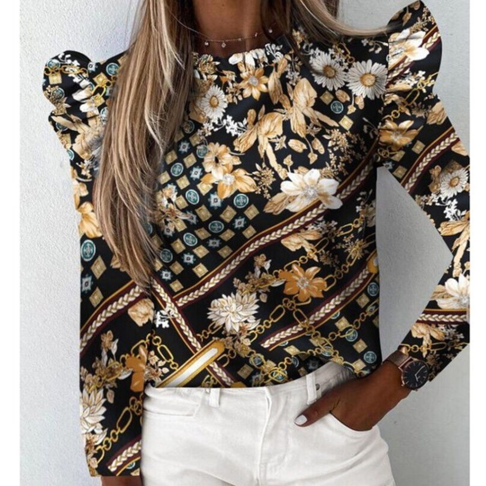 Elegant striped print ruffle top brand new